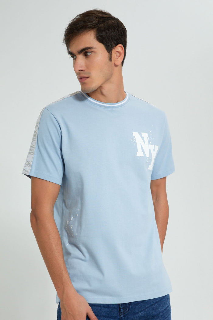 Redtag-Blue-Shoulder-Panel-T-Shirt-Colour:Blue,-Filter:Men's-Clothing,-Men-T-Shirts,-New-In,-New-In-Men,-Non-Sale,-S22B,-Section:Men-Men's-