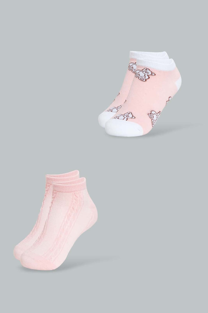 Redtag-White/Pink-Ankle-Socks-2Pcs-Pack-Ankle-Length-Senior-Girls-9 to 14 Years