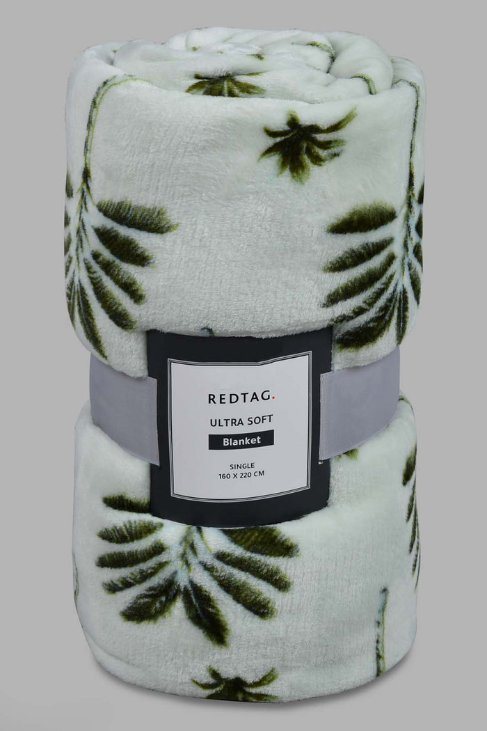 Redtag-White/Green-Leaf-Print-Ultra-Soft-Blanket-(Single-Size)-Category:Blankets,-Colour:Pink,-Filter:Home-Bedroom,-HMW-BED-Blankets,-New-In,-New-In-HMW-BED,-Non-Sale,-S22B,-Section:Homewares-Home-Bedroom-
