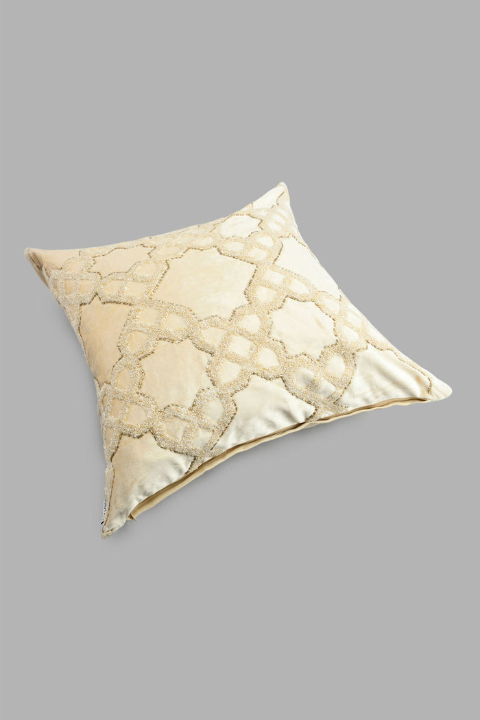 Redtag-Beige-Geometric-Embroided-Cushion-Cushions-Home-Bedroom-