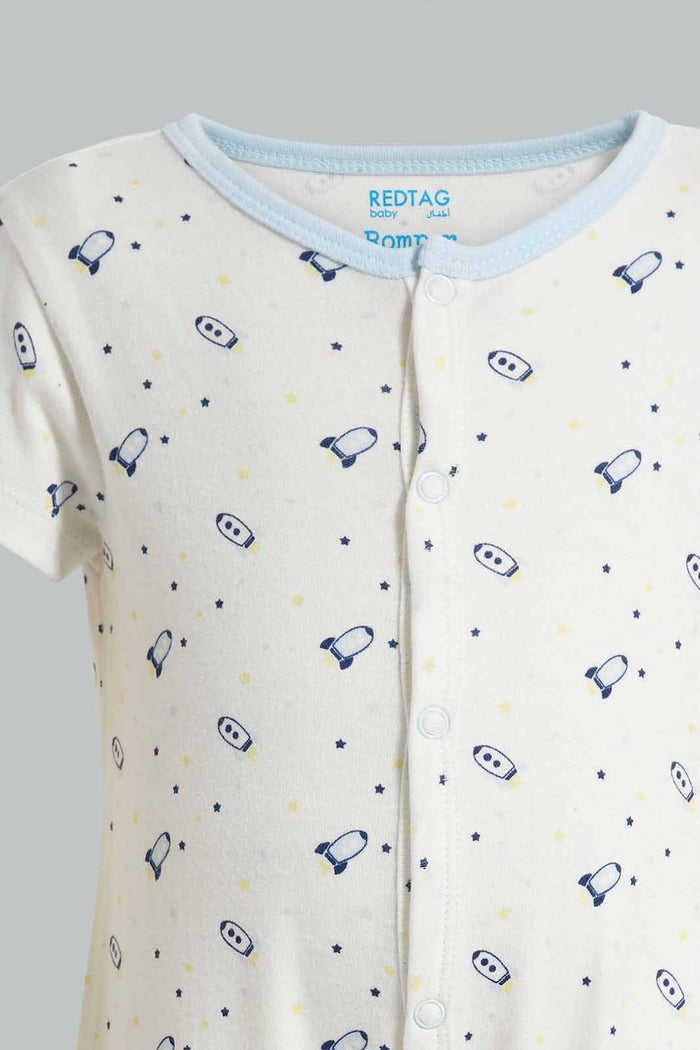 Redtag-White-Spaceship-Romper-APL,-Category:Rompers,-Colour:White,-Deals:New-In,-Filter:Baby-(0-to-12-Mths),-NBB-Rompers,-New-In-NBB-APL,-Non-Sale,-PPE,-Section:Boys-(0-to-14Yrs),-W22O-Baby-0 to 12 Months