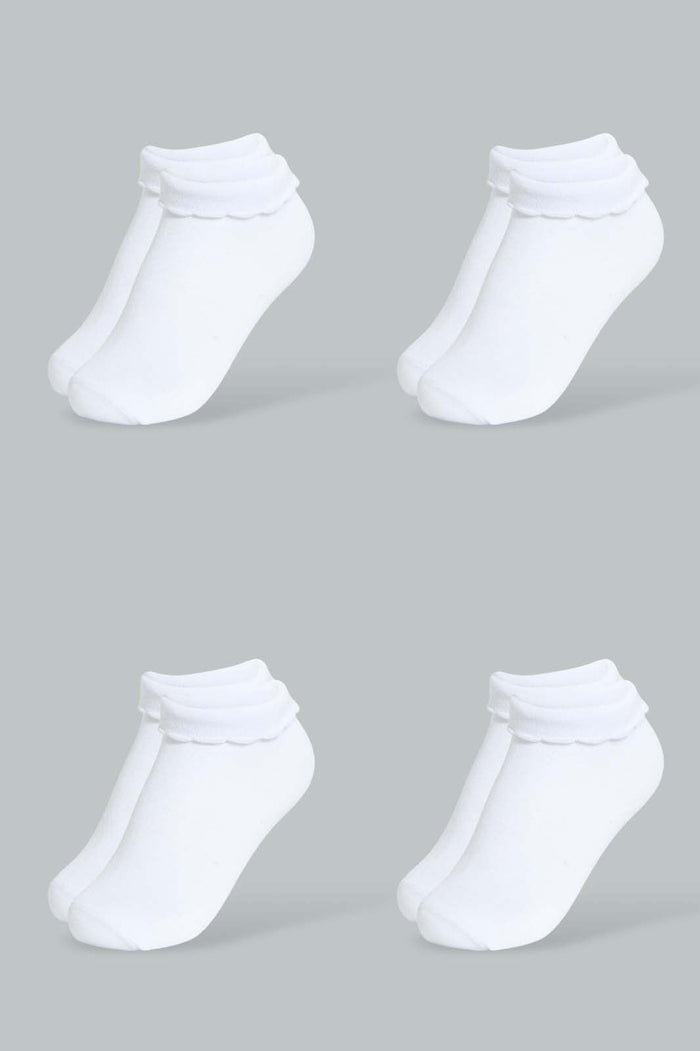 Redtag-White-4Pk-Plain-Ankle-Socks-Ankle-Length-Girls-2 to 8 Years