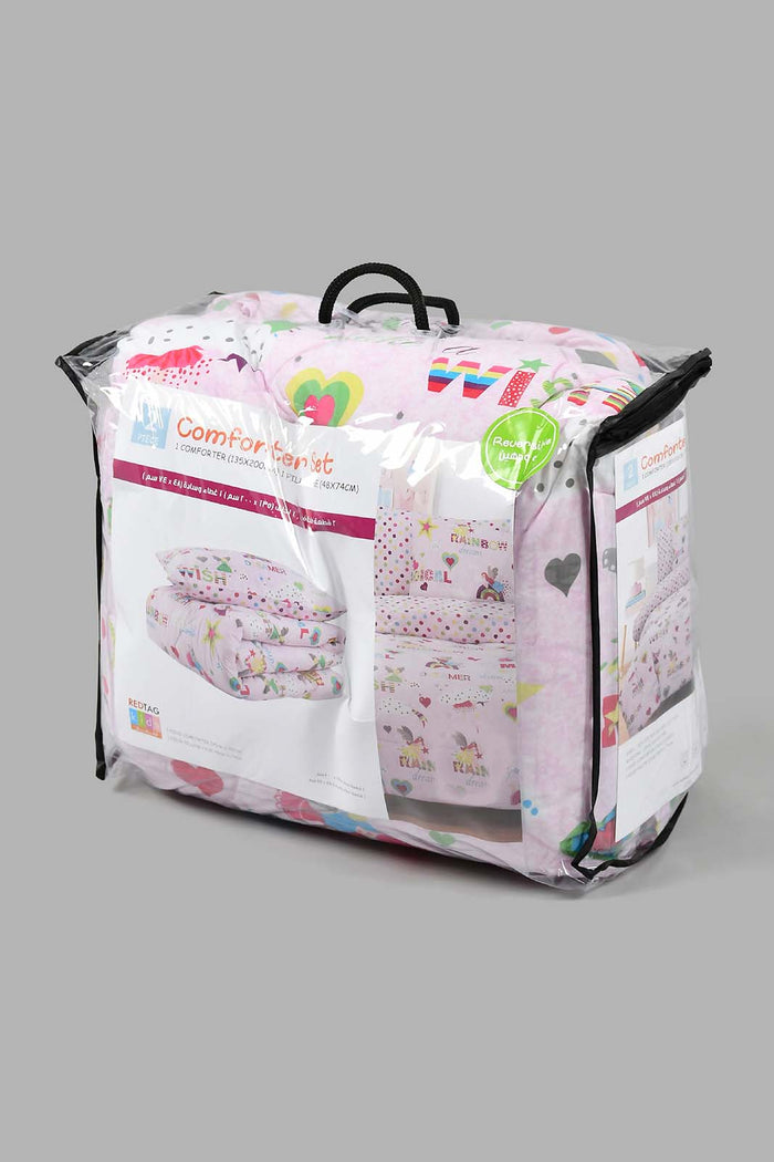 Redtag-Pink-Heart-Print-2-Piece-Comforter-Set-(Kids)-Kids-Comforters-Home-Bedroom-