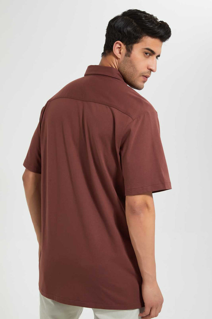 Redtag-Brown-S/S-Jersey-Shirt-Casual-Shirts-Men's-