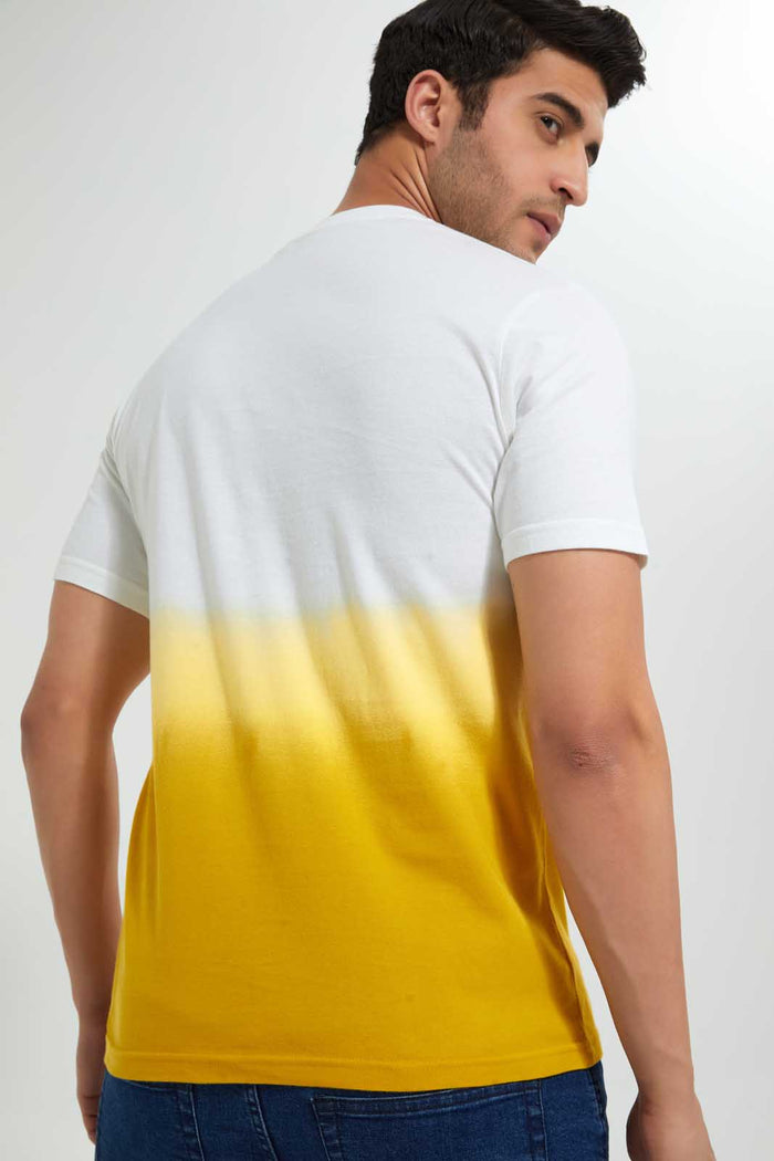 Redtag-White-Dip-Dye-Crew-Neck-T-Shirt-Embellished-Men's-
