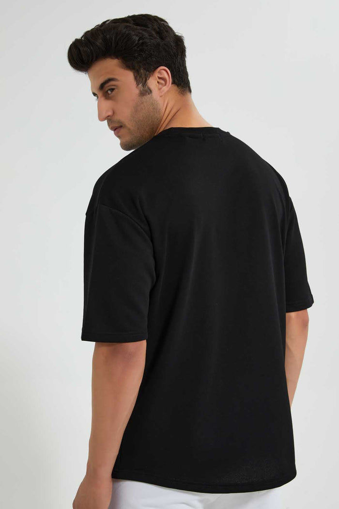 Redtag-Black-Embossed-Printed-Loungewear-T-Shirt-Loungewear-Men's-