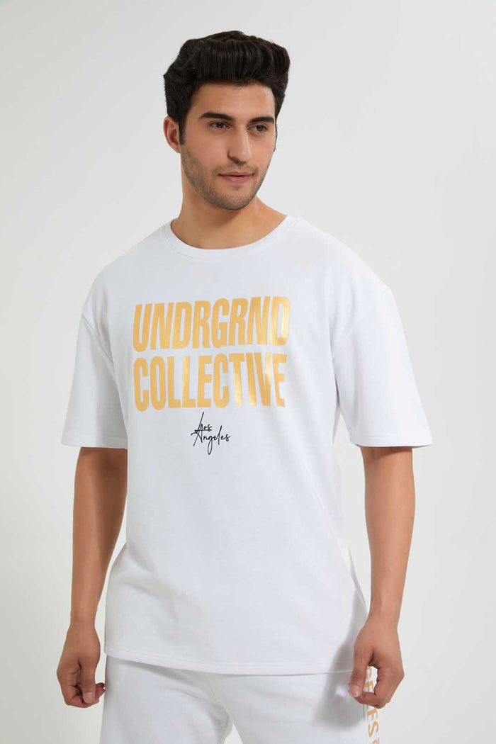 Redtag-White-Gold-Foil-Printed-Loungewear-T-Shirt-Loungewear-Men's-