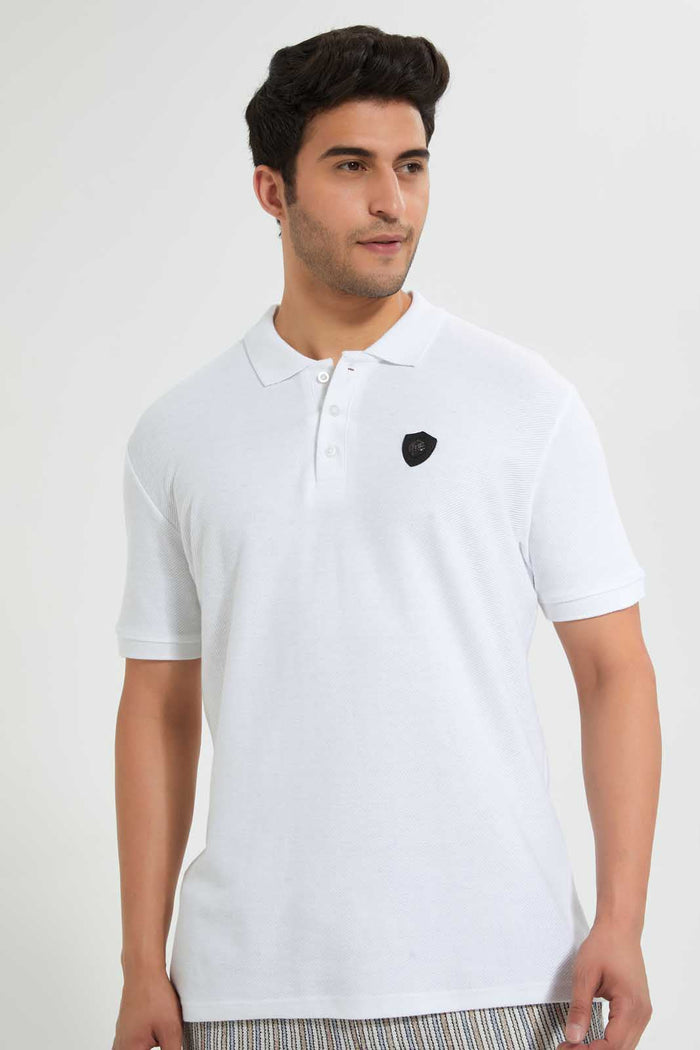 Redtag-White-Polo-Shirt-With-Chest-Logo-Polo-Shirts-Men's-