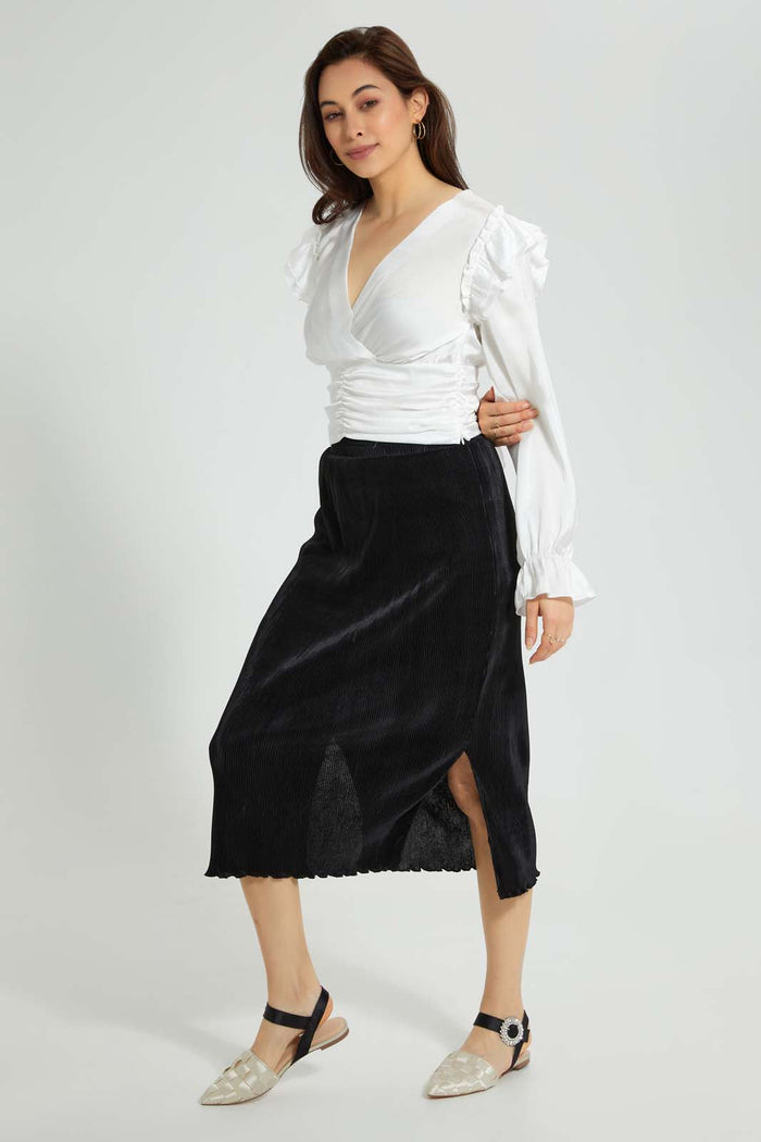 Redtag-Black-Plisse-Midi-Skirt-Skirts-Women's-