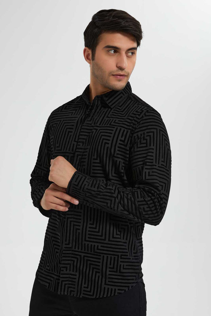 Redtag-Black-Printed-Flock-PrinT-Shirt-Casual-Shirts-Men's-
