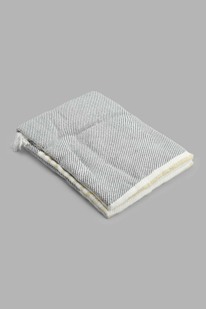 Redtag-Ivory/Blue-Twill-Stripe-Throw-With-Fringles-Throws-Home-Bedroom-