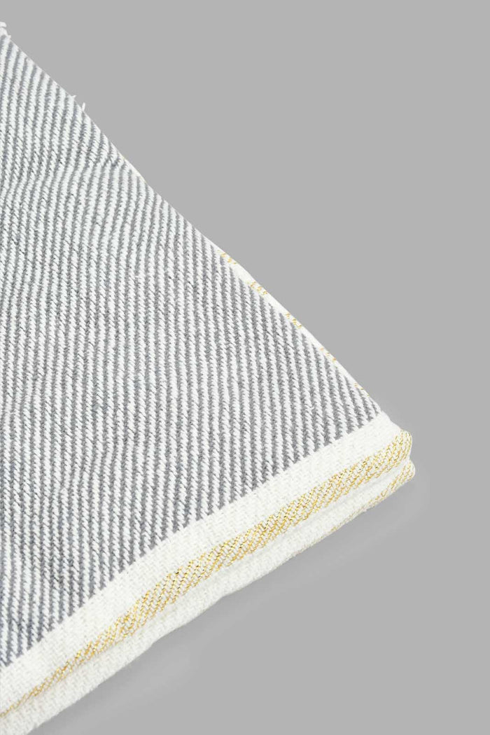 Redtag-Ivory/Blue-Twill-Stripe-Throw-With-Fringles-Throws-Home-Bedroom-