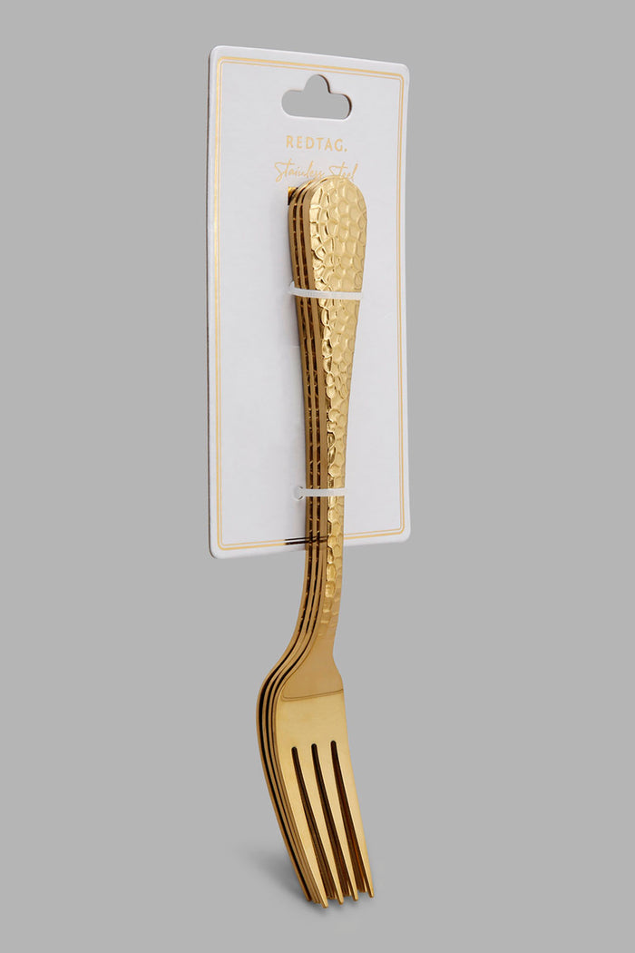 Redtag-Gold-Dinner-Fork-Hammered-Finish-Set-(4-Piece)-Category:Forks,-Colour:Gold,-Filter:Home-Dining,-HMW-DIN-Cutlery,-S22C,-Section:Homewares-Home-Dining-