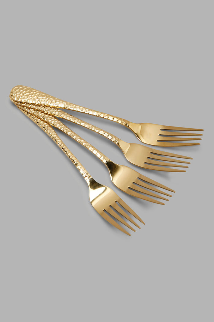 Redtag-Gold-Dinner-Fork-Hammered-Finish-Set-(4-Piece)-Category:Forks,-Colour:Gold,-Filter:Home-Dining,-HMW-DIN-Cutlery,-S22C,-Section:Homewares-Home-Dining-