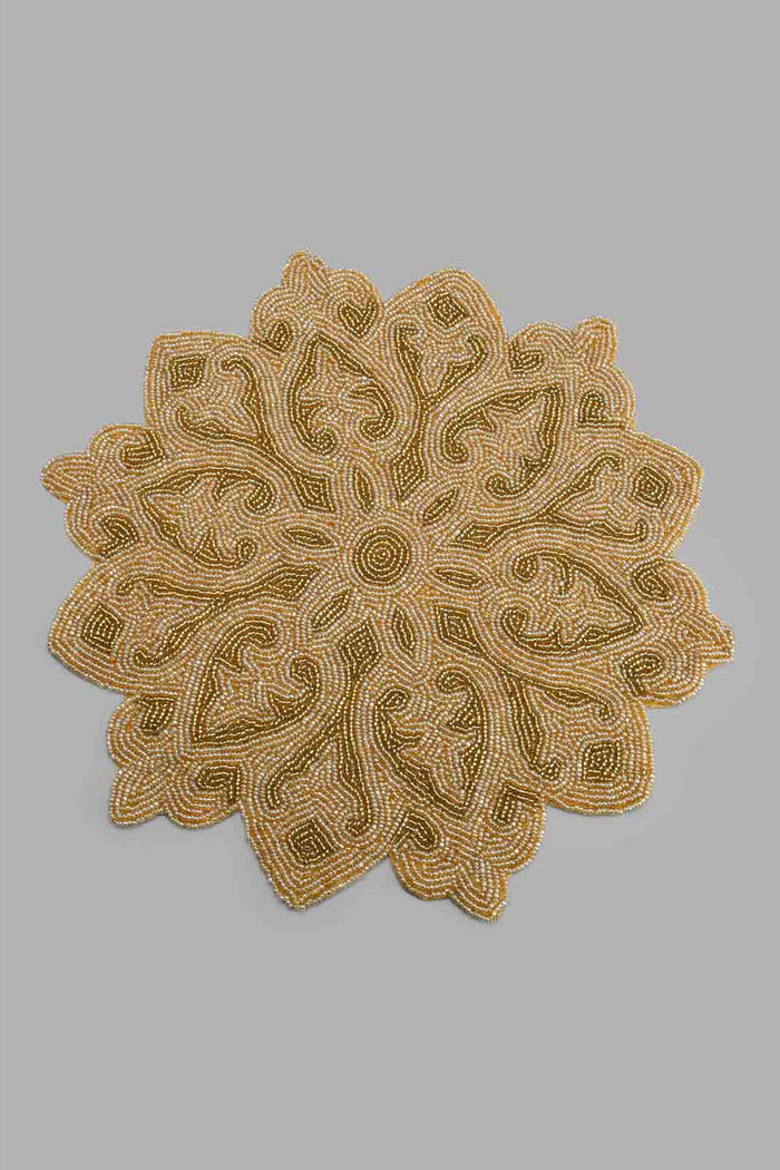 Redtag-Gold-Round-Beaded-Embroidered-Placemat-Placemats-Home-Dining-