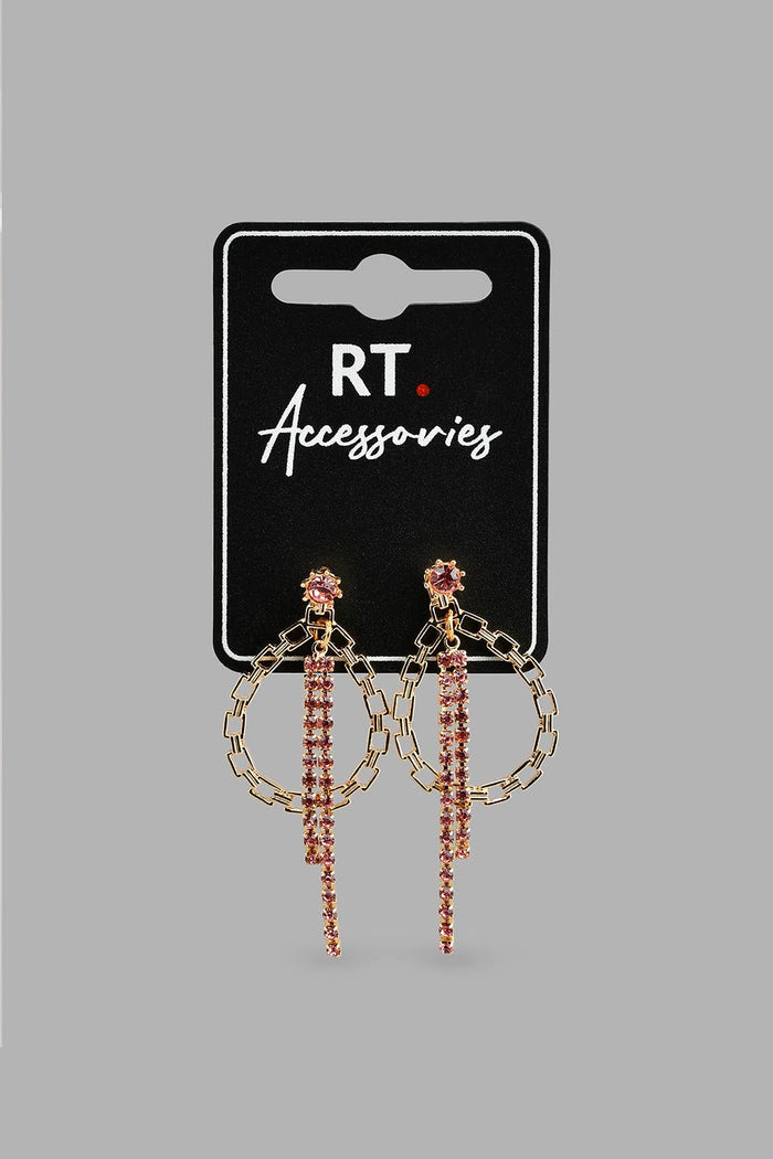Redtag-Gold-Earrings-With-Chains-Colour:Gold,-Filter:Women's-Accessories,-New-In,-New-In-Women-ACC,-Non-Sale,-S22A,-Women-Jewellery-Women-