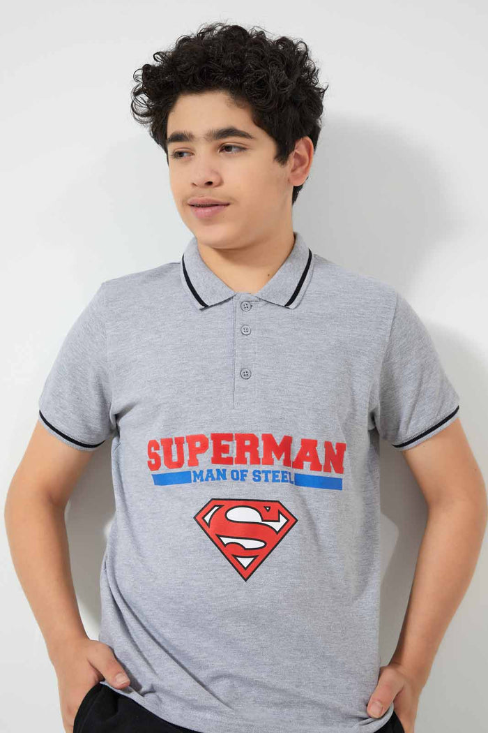 Redtag-Navy-Superman-Polo-Polo-Shirts-Senior-Boys-9 to 14 Years