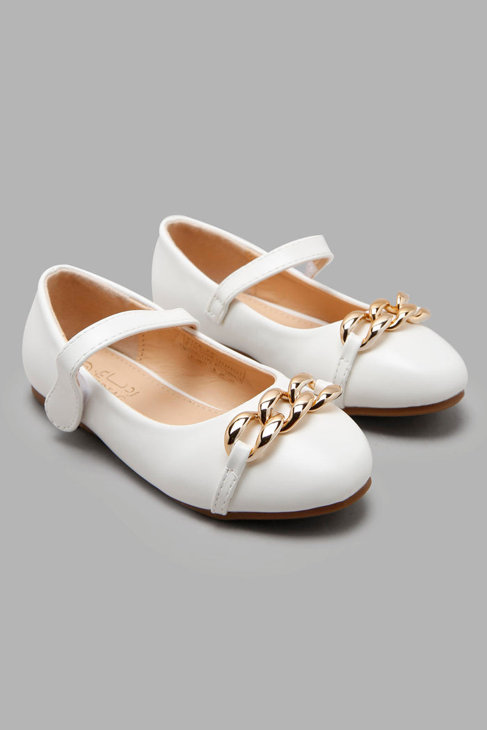 Redtag-White-Chain-Ballerina-Category:Shoes,-Colour:White,-Deals:New-In,-Filter:Girls-Footwear-(3-to-5-Yrs),-GIR-Shoes,-New-In-GIR-FOO,-Non-Sale,-Section:Girls-(0-to-14Yrs),-W22A-Girls-3 to 5 Years