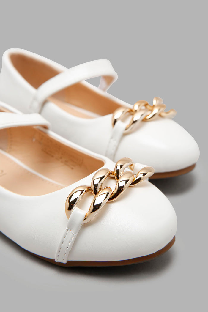 Redtag-White-Chain-Ballerina-Category:Shoes,-Colour:White,-Deals:New-In,-Filter:Girls-Footwear-(3-to-5-Yrs),-GIR-Shoes,-New-In-GIR-FOO,-Non-Sale,-Section:Girls-(0-to-14Yrs),-W22A-Girls-3 to 5 Years