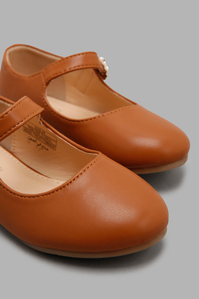 Redtag-Brown-Ballerina-Category:Shoes,-Colour:Brown,-Deals:New-In,-Filter:Girls-Footwear-(3-to-5-Yrs),-GIR-Shoes,-New-In-GIR-FOO,-Non-Sale,-Section:Girls-(0-to-14Yrs),-W22A-Girls-3 to 5 Years