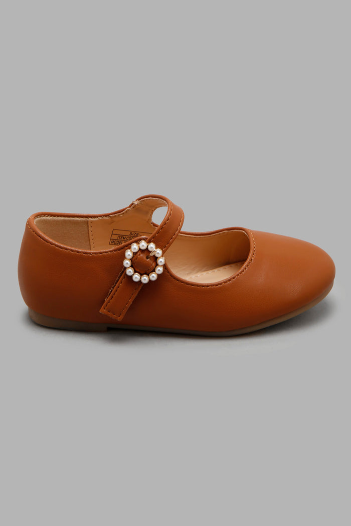 Redtag-Brown-Ballerina-Category:Shoes,-Colour:Brown,-Deals:New-In,-Filter:Girls-Footwear-(3-to-5-Yrs),-GIR-Shoes,-New-In-GIR-FOO,-Non-Sale,-Section:Girls-(0-to-14Yrs),-W22A-Girls-3 to 5 Years