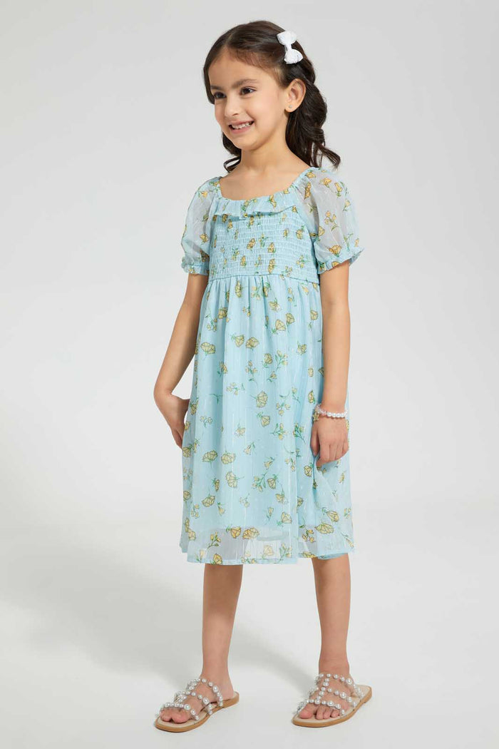 Redtag-Mint-Embellished-Printed-Dress-Dresses-Girls-2 to 8 Years