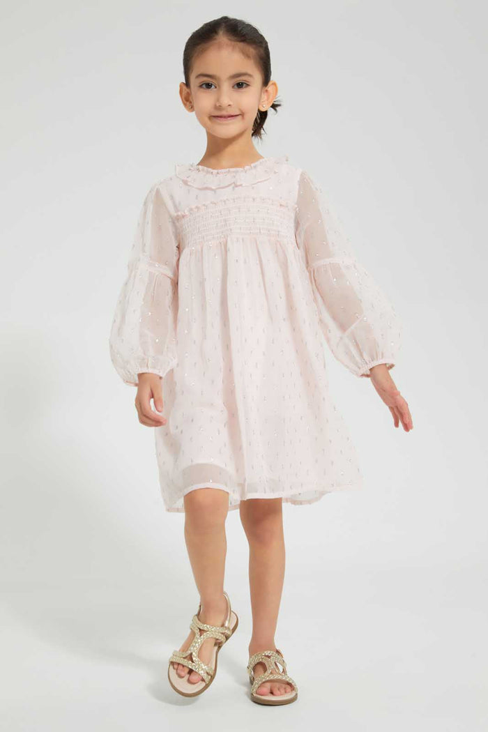 Redtag-Pink-Knee-Length-Jacquard-Dress-Dresses-Girls-2 to 8 Years