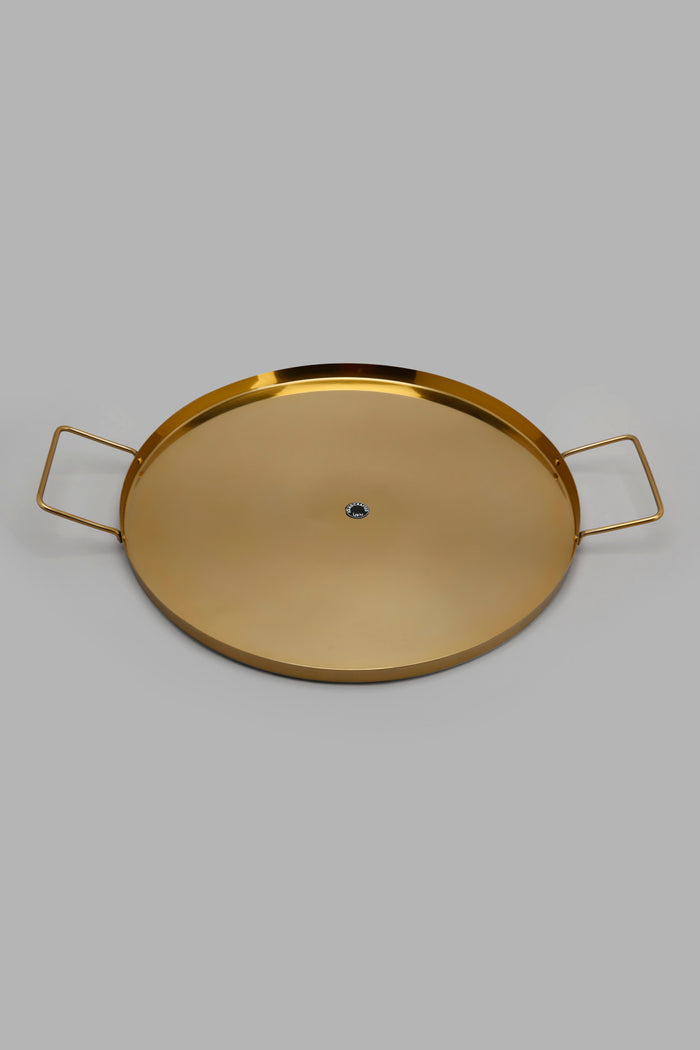 Redtag-Gold-Metal-Round-Tray-Category:Trays,-Colour:Gold,-Deals:New-In,-Filter:Home-Dining,-HMW-DIN-Serveware,-New-In-HMW-DIN,-Non-Sale,-Section:Homewares,-W22A-Home-Dining-
