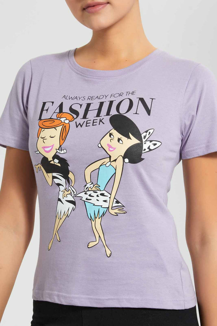 Redtag-Lilac-Flintstone-Print-T-Shirt-Character-T-Shirts-Women's-