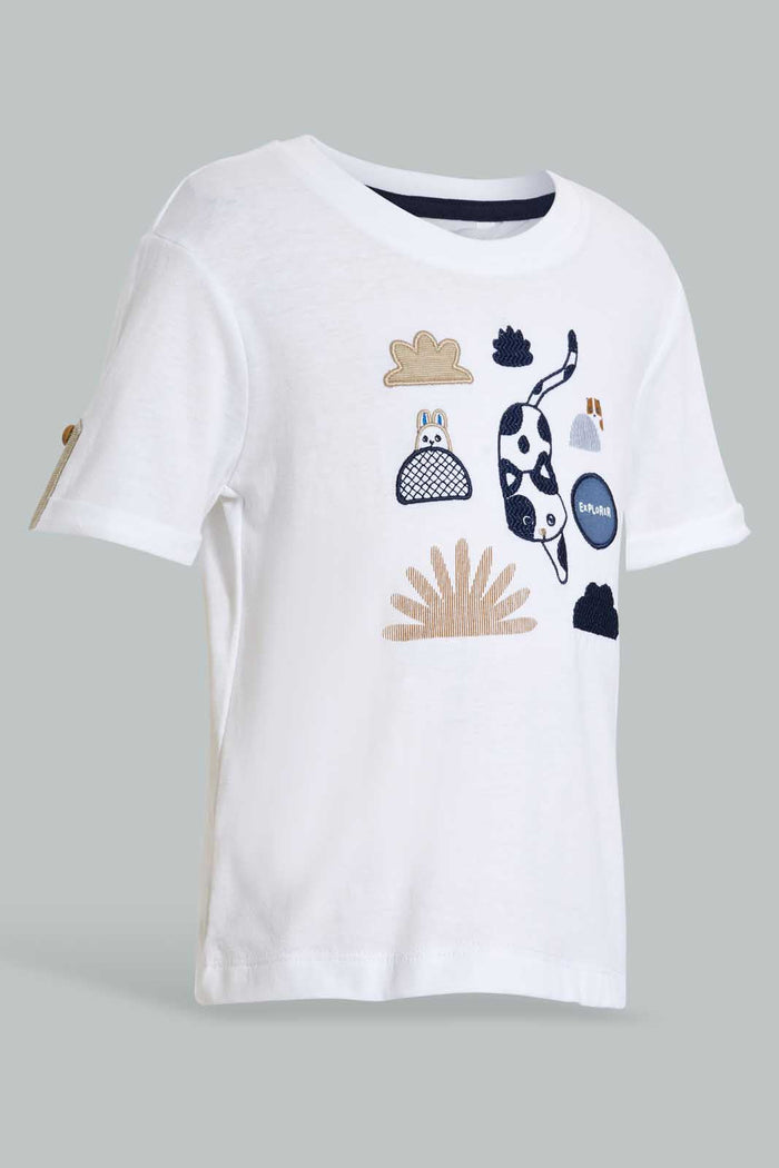 Redtag-White-Animal-Printed-Tshirt-Tops-Infant-Boys-3 to 24 Months