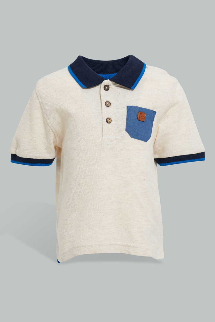 Redtag-Beige-Pique-Polo-With-Patch-On-Back-Plain-Infant-Boys-3 to 24 Months