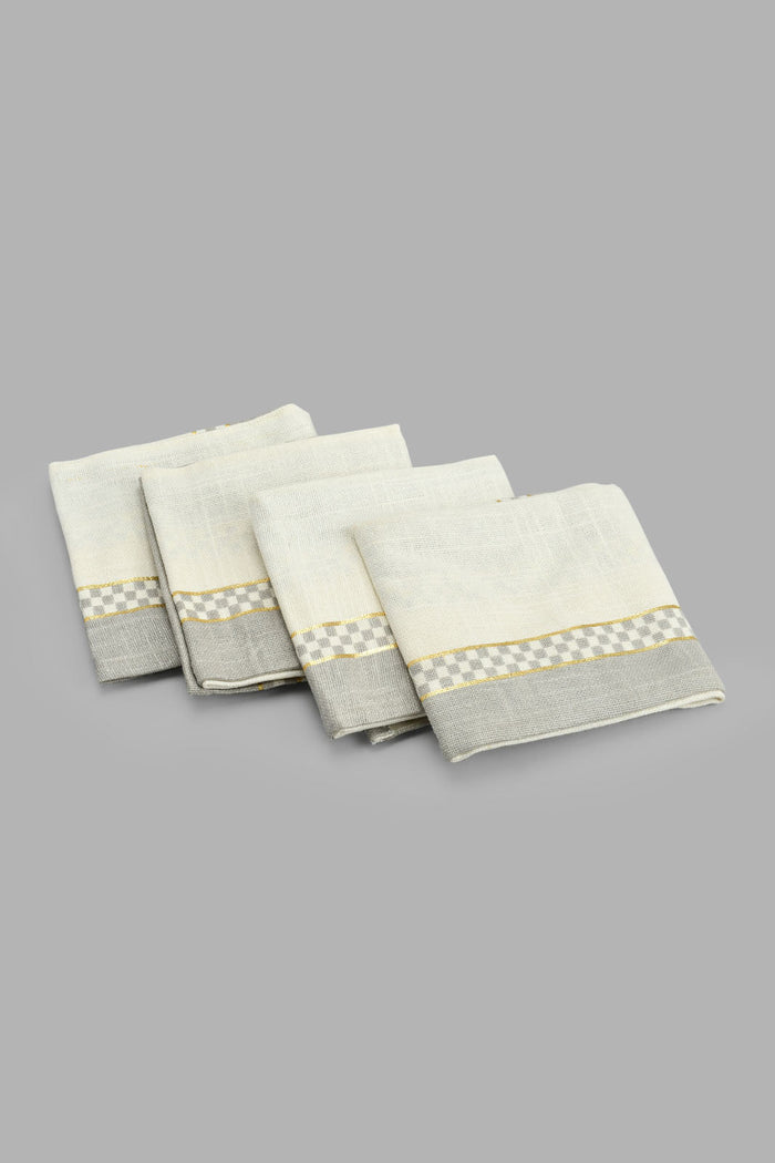 Redtag-Grey-Geomatric-Napkin-(4-Piece)-Napkins-Home-Dining-