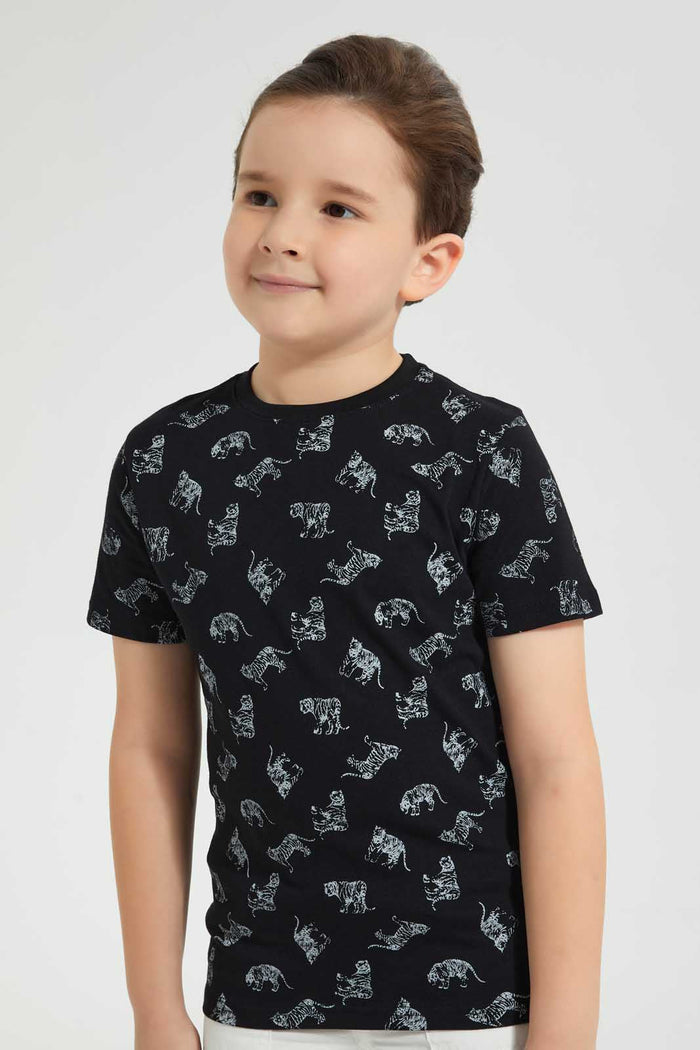 Redtag-Black-Tiger-Print-T-Shirt-Graphic-T-Shirts-Boys-2 to 8 Years