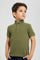 Redtag-Dark-Green-Cactus-Print-Collar-Stand-Polo-Polo-Shirts-Boys-2 to 8 Years