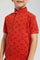 Redtag-Red-Lightning-Print-Collar-Stand-Polo-Polo-Shirts-Boys-2 to 8 Years