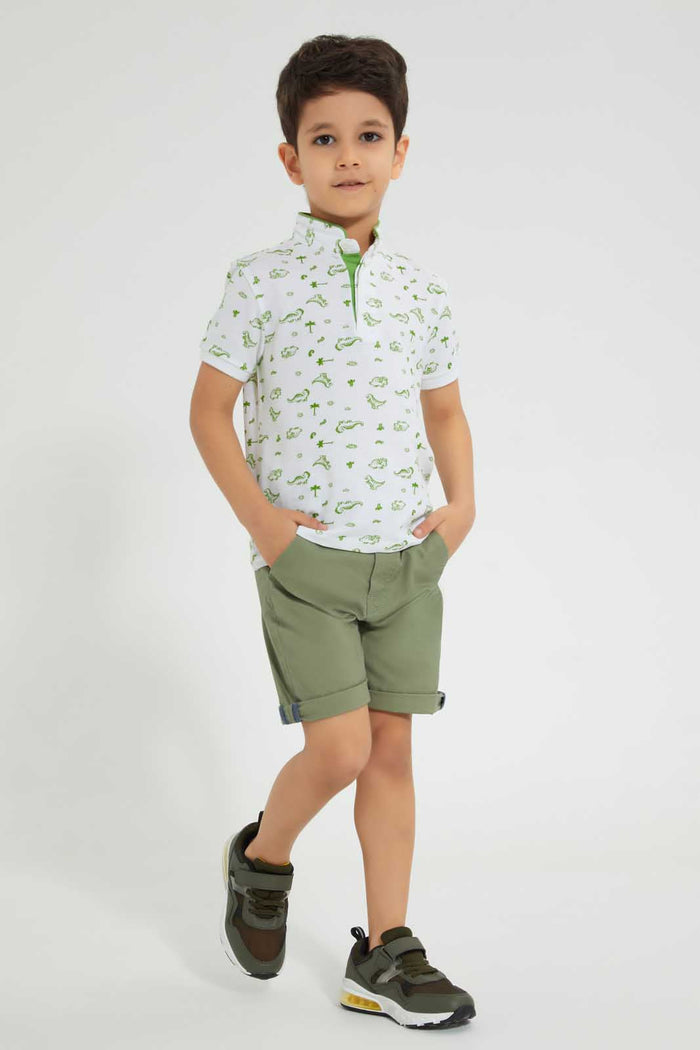 Redtag-White-Dino-Print-Collar-Stand-Polo-Polo-Shirts-Boys-2 to 8 Years