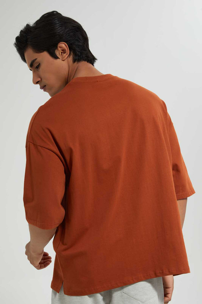 Redtag-Rust-Solid-T-Shirt-With-Scoop-Heim-Plain-Men's-