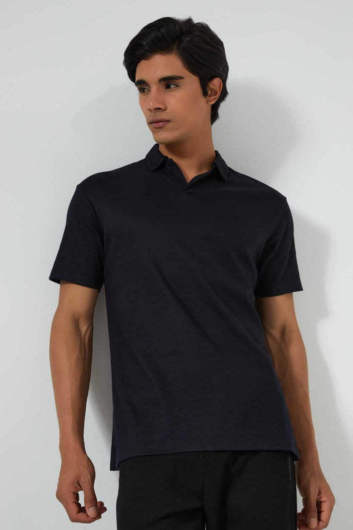 Redtag-Black-Polo-Shirt-With-Cuban-Placket-Polo-Shirts-Men's-