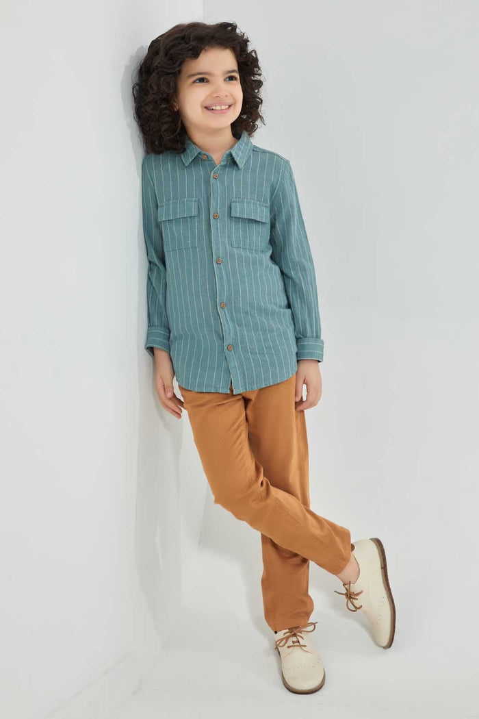 Redtag-Mint-Stripe-Cotton-Oversize-Slub-Shirt-Casual-Shirts-Boys-2 to 8 Years