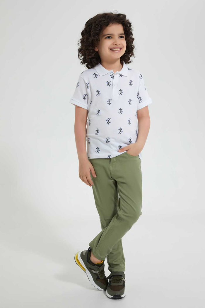 Redtag-White-Spider-Printed-Polo-Polo-Shirts-Boys-2 to 8 Years