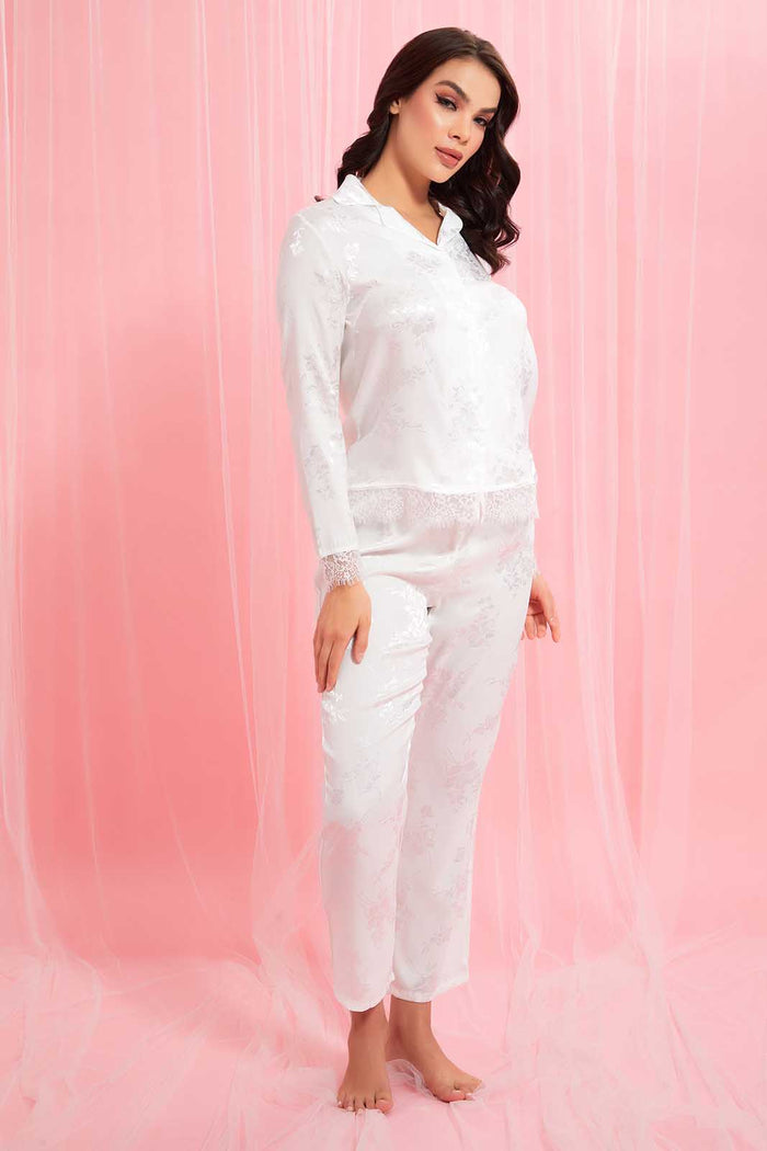 Redtag-White-Classic-Pyjama-Set-With-Lace-Pyjama-Sets-Women's-