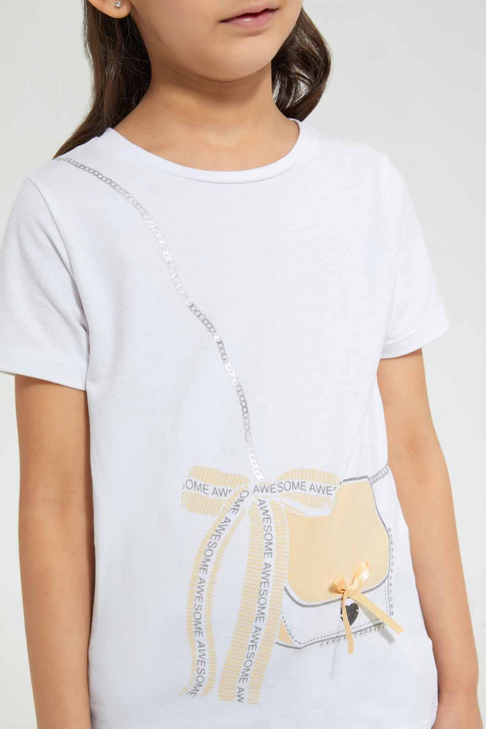 Redtag-White-Printed-T-Shirt-Graphic-T-Shirts-Girls-2 to 8 Years