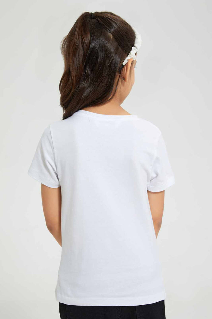 Redtag-White-Printed-T-Shirt-Graphic-T-Shirts-Girls-2 to 8 Years