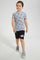 Redtag-Black-Print-Short-Active-Shorts-Boys-2 to 8 Years