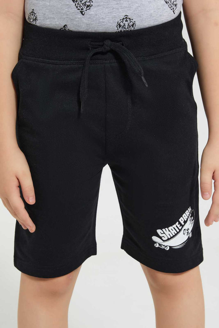 Redtag-Black-Print-Short-Active-Shorts-Boys-2 to 8 Years