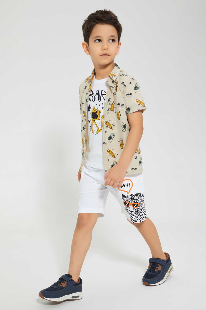 Redtag-White-Print-Short-Active-Shorts-Boys-2 to 8 Years