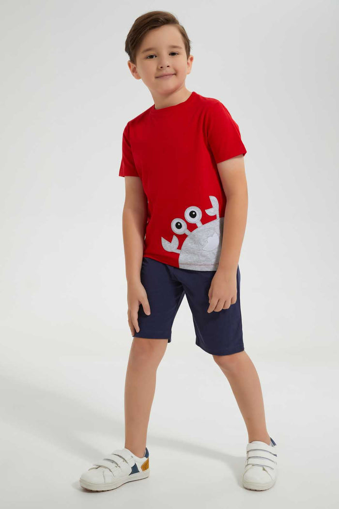 Redtag-Red-Crab-Applique-Pyjama-Set-Pyjama-Sets-Boys-2 to 8 Years