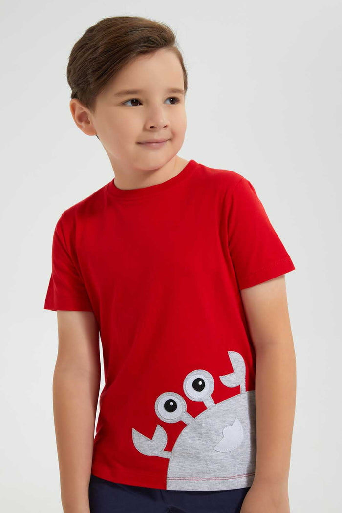 Redtag-Red-Crab-Applique-Pyjama-Set-Pyjama-Sets-Boys-2 to 8 Years