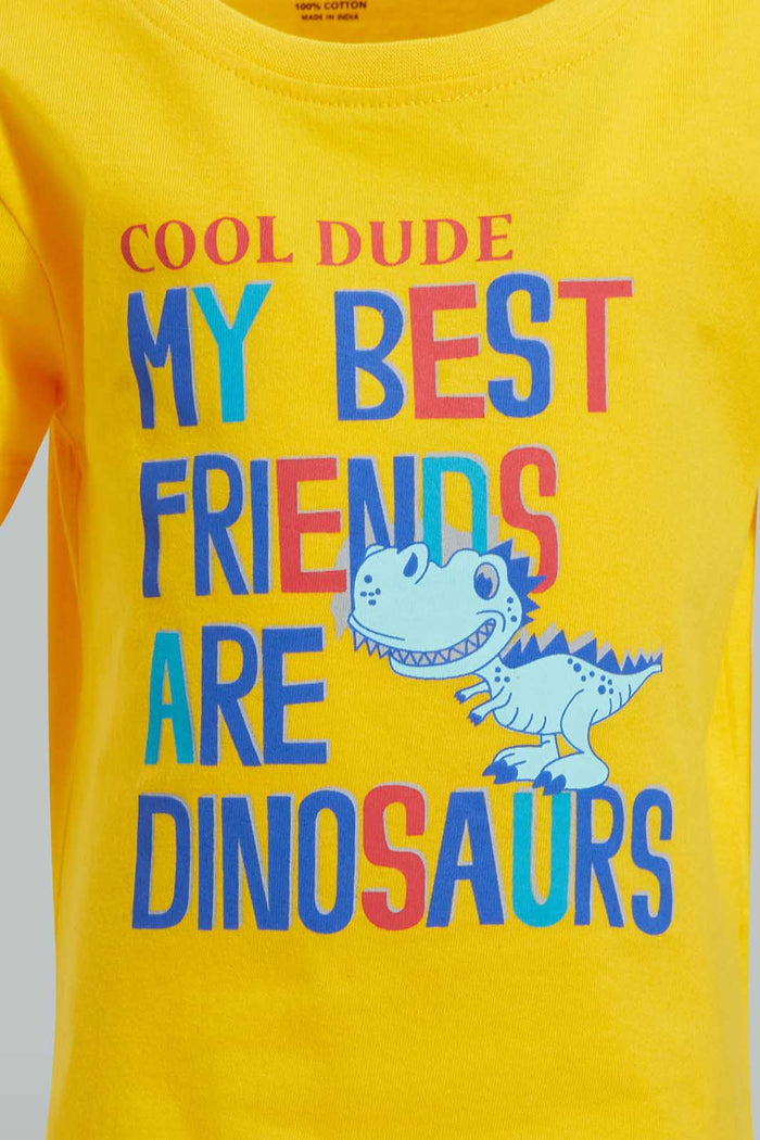 Redtag-Yellow-Dino-Ss-T-Shirt-Graphic-T-Shirts-Infant-Boys-3 to 24 Months