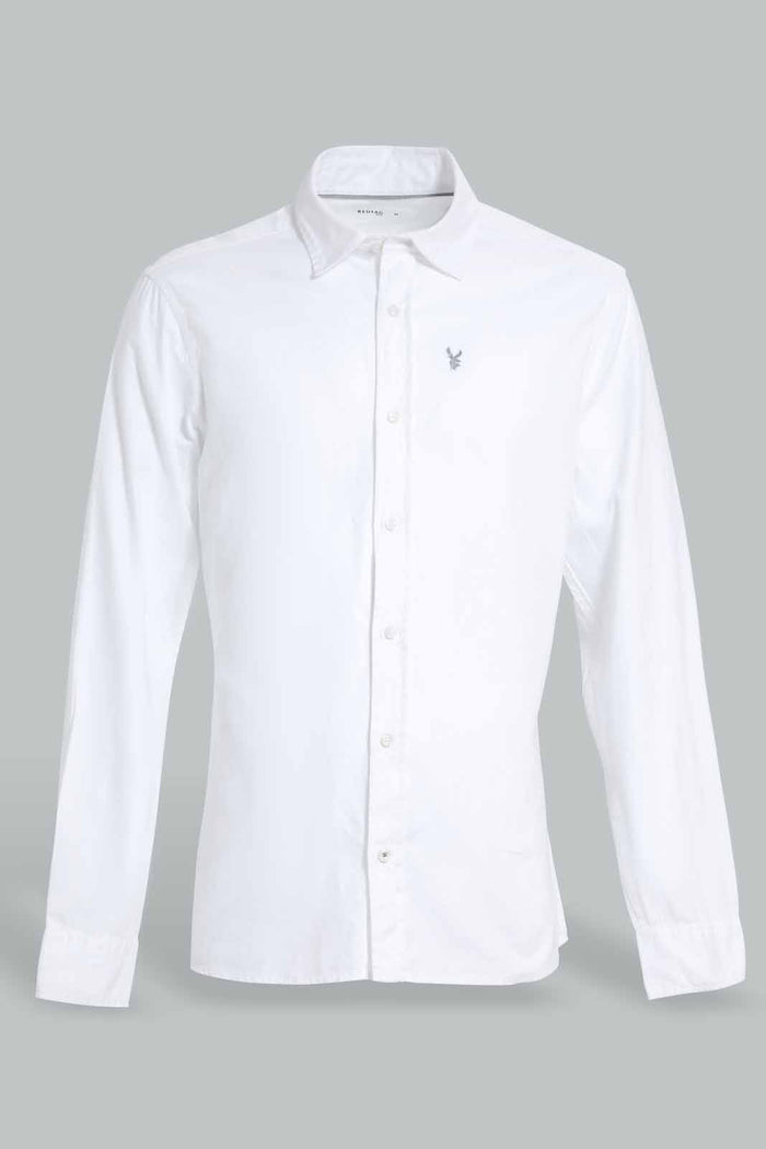 Redtag-White-Dobby-Shirt-With-Emb-Logo-Casual-Shirts-Men's-